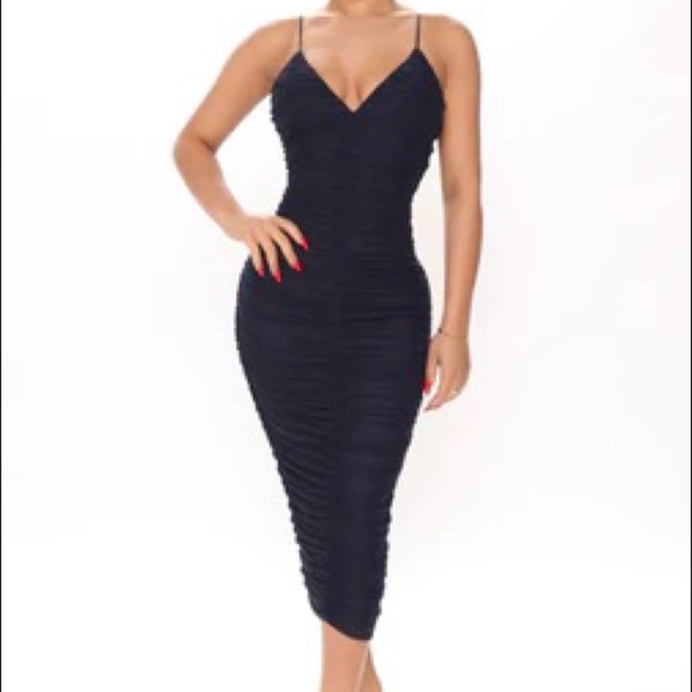 From The Start Ruched Midi Dress - Navy